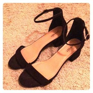 Faux Suede Black Strap Sandals